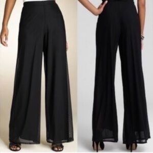 Tadashi Shoji Women’s Mesh Wide Leg Sheer Black Palazzo Pants (Medium)